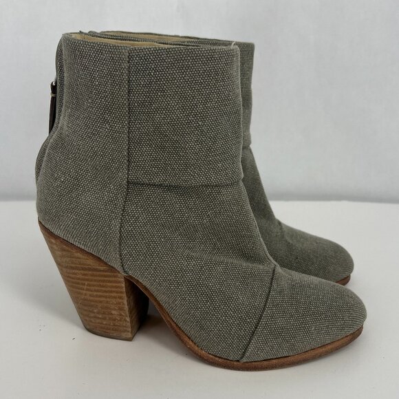 Rag & Bone Newbury Classic Stonewall Canvas Block Heel Gray Ankle Boot Sz 7 - Picture 1 of 16